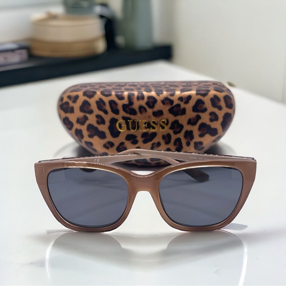 GUESS Alt Fit Shiny Beige/Animal Print Squared Cat Eye FRAMES ONLY